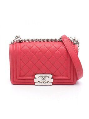 Chanel Shoulder Bag Boy Small Red Caviar Leather Chain